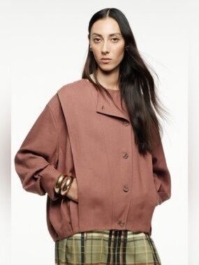 NWT Zara ZW Collection Linen Blend Bomber Jacket